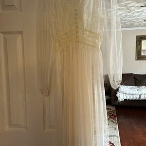Sheer Ivory Lace Long Sleeve Maxi Dress